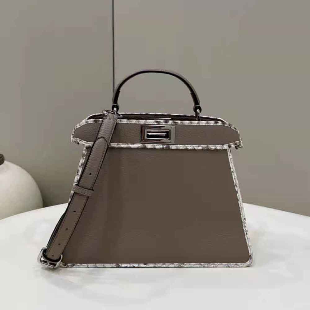 Fendi Women Peekaboo Iseeu Small Gray Full Grain Leather and Elaphe Bag - image 3