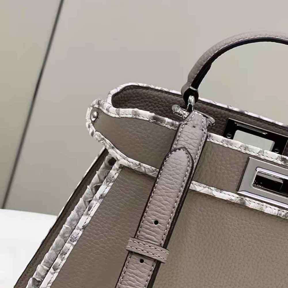 Fendi Women Peekaboo Iseeu Small Gray Full Grain Leather and Elaphe Bag - image 6