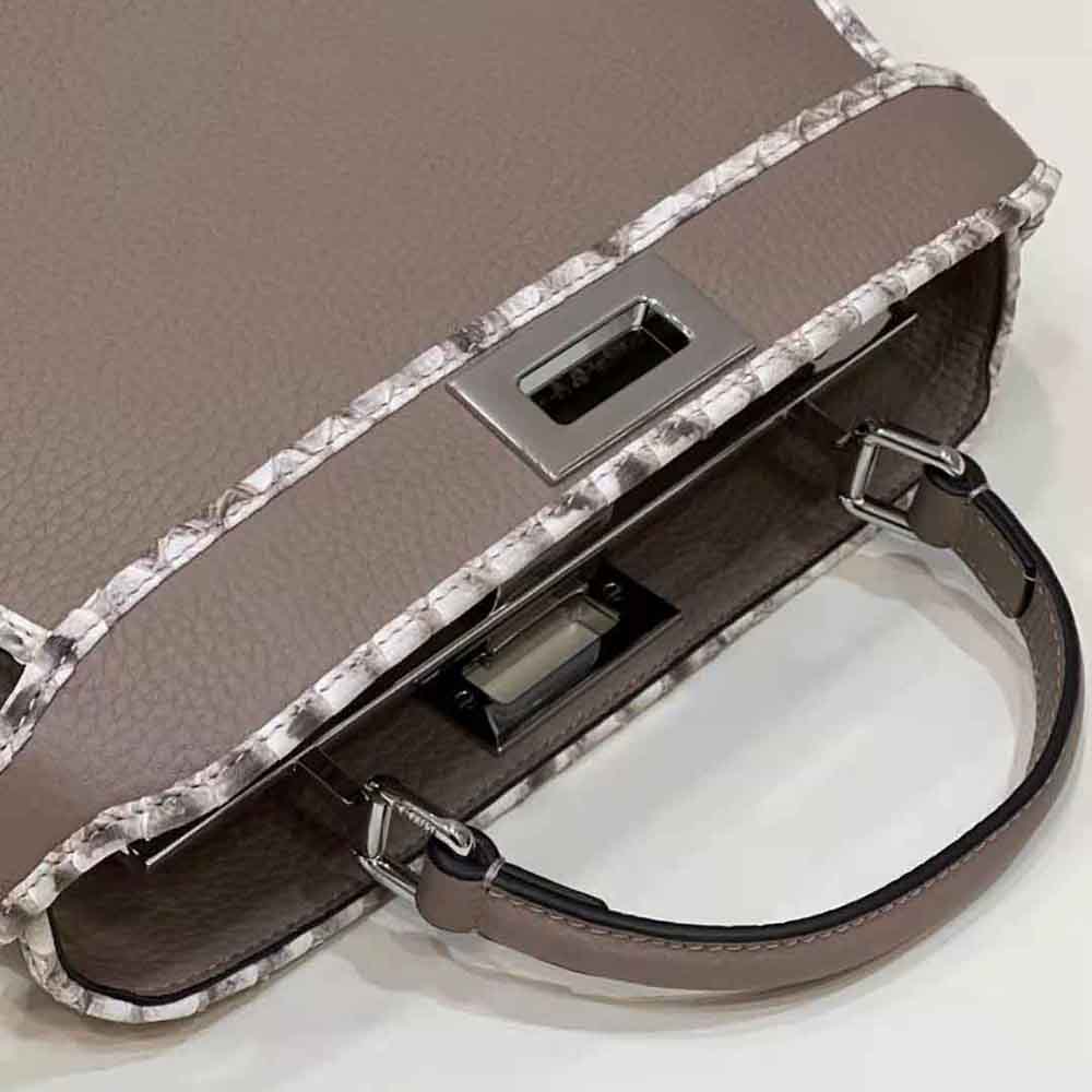 Fendi Women Peekaboo Iseeu Small Gray Full Grain Leather and Elaphe Bag - image 8