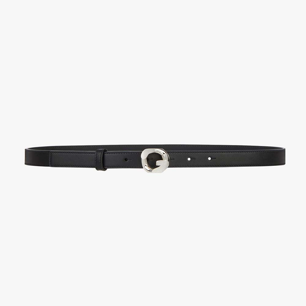 Front view of Givenchy Women G Chain Buckle Thin Reversible Belt in black leather