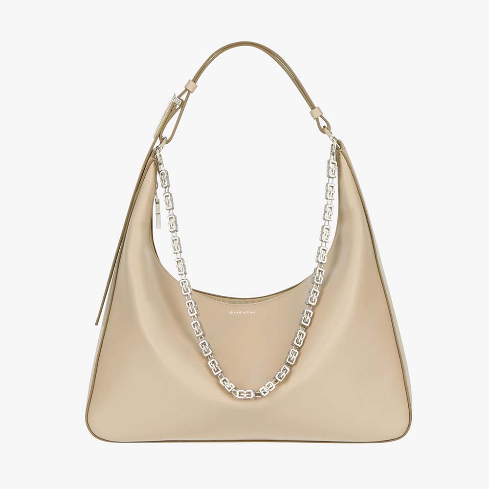 Front view of Givenchy Women Medium Moon Cut Out Bag in Leather-Beige