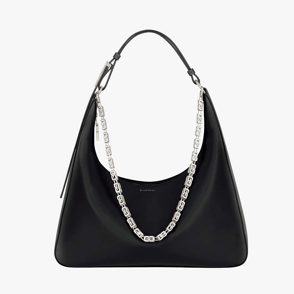 Front view of Givenchy Women Medium Moon Cut Out Bag in Leather-Black