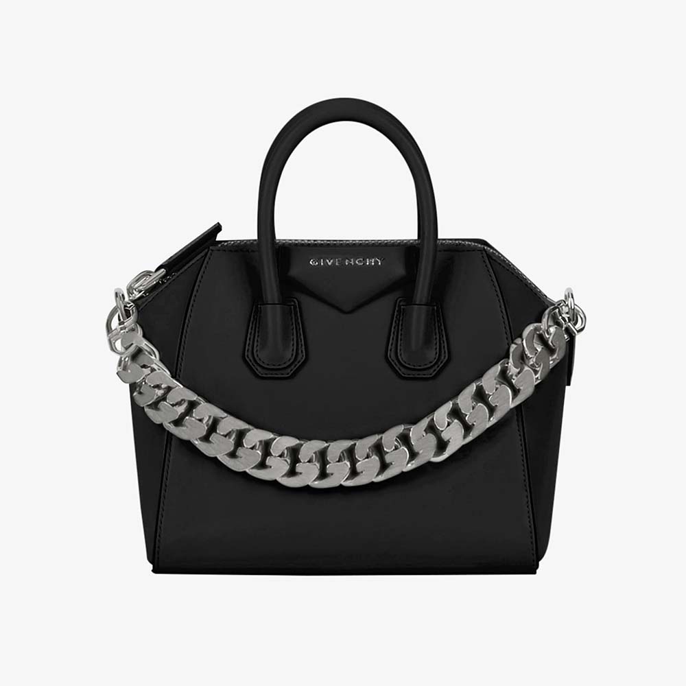Front view of Givenchy Women Mini Antigona Bag in black box leather