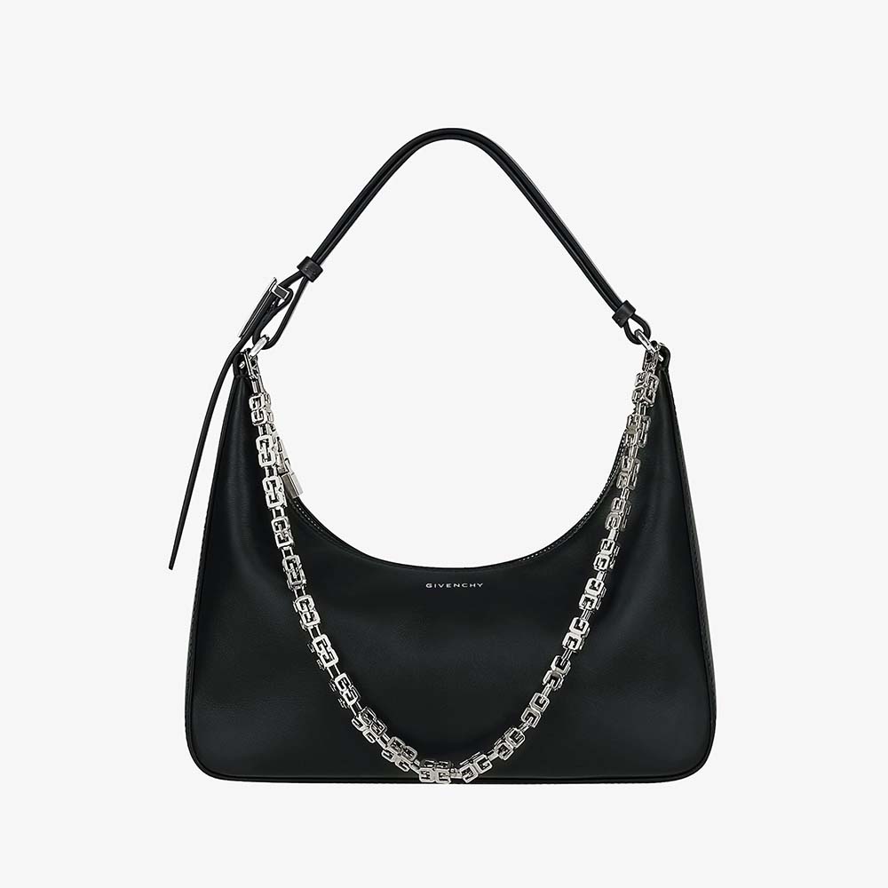 Front view of Givenchy Women Small Moon Cut Out Bag in Leather-Black