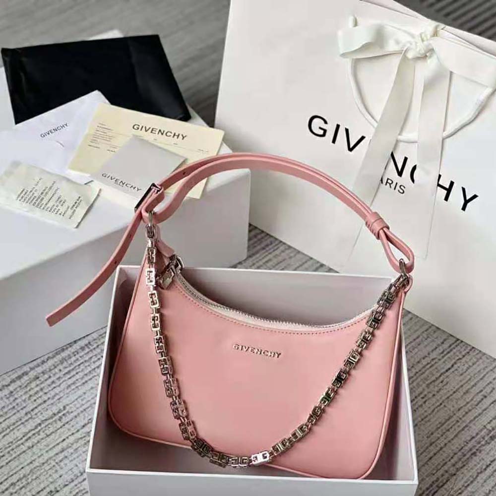 Close-up of leather texture and silver hardware on Givenchy Women Small Moon Cut Out Bag