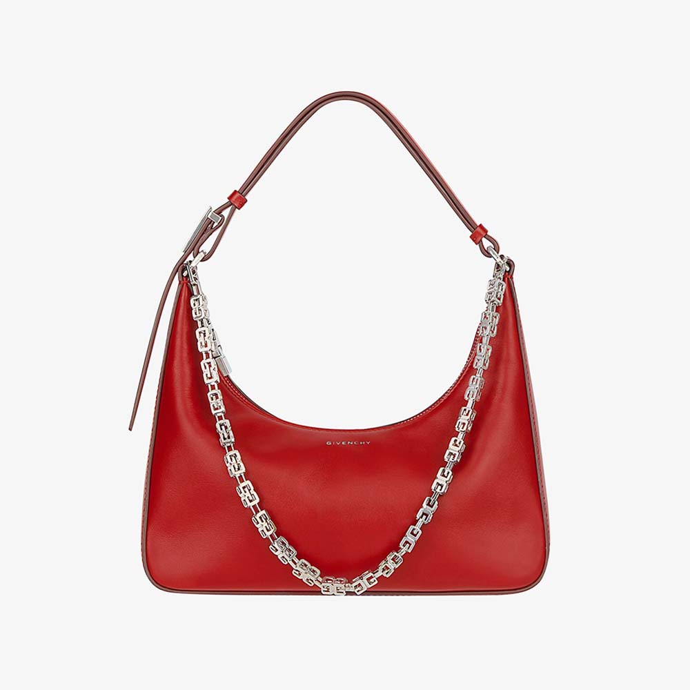 Front view of Givenchy Women Small Moon Cut Out Bag in vibrant red leather