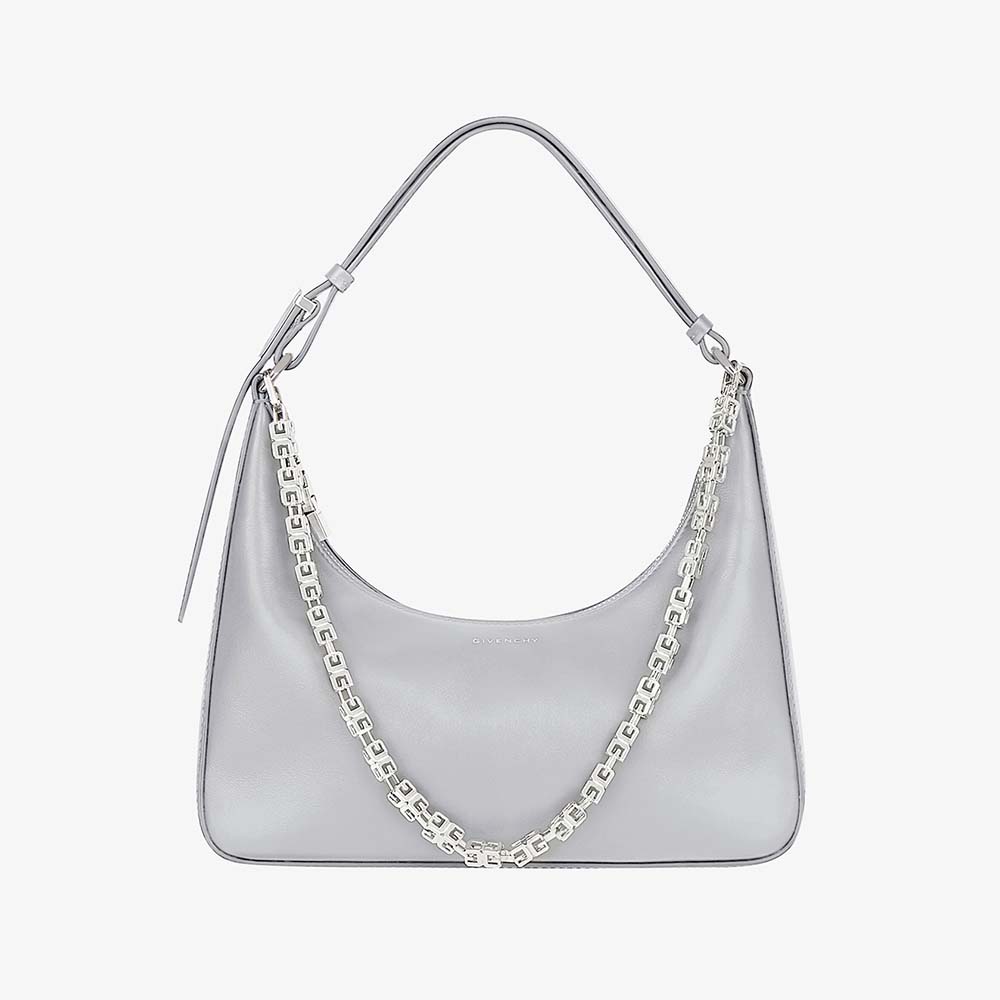 Front view of Givenchy Women Small Moon Cut Out Bag in Leather-Silver