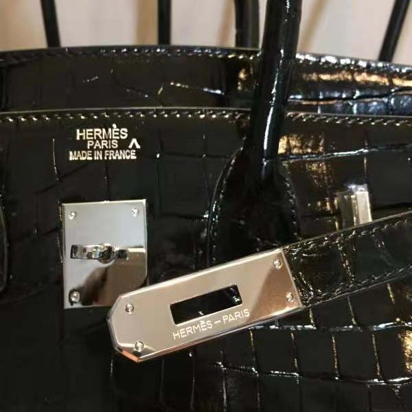 Hermes Birkin 30 Bag in Alligator Leather with Gold Hardware-Black - image 6