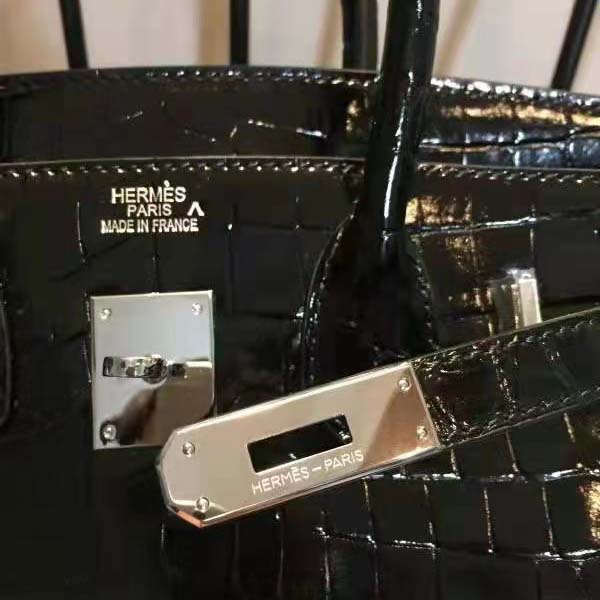 Hermes Birkin 30 Bag in Alligator Leather with Gold Hardware-Black - image 9