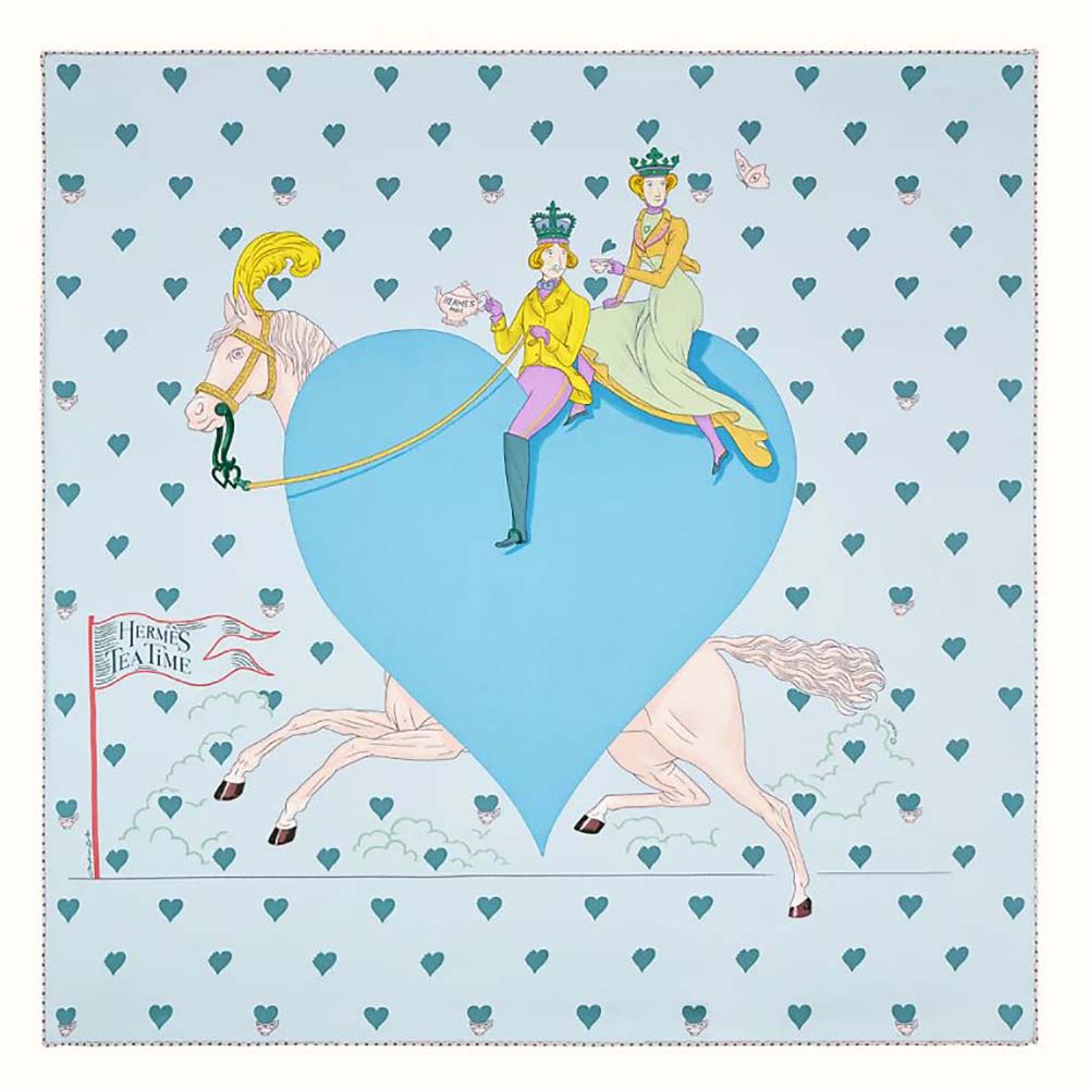Close-up of Hermes Women Tea Time Scarf 70 hand-rolled edges detail