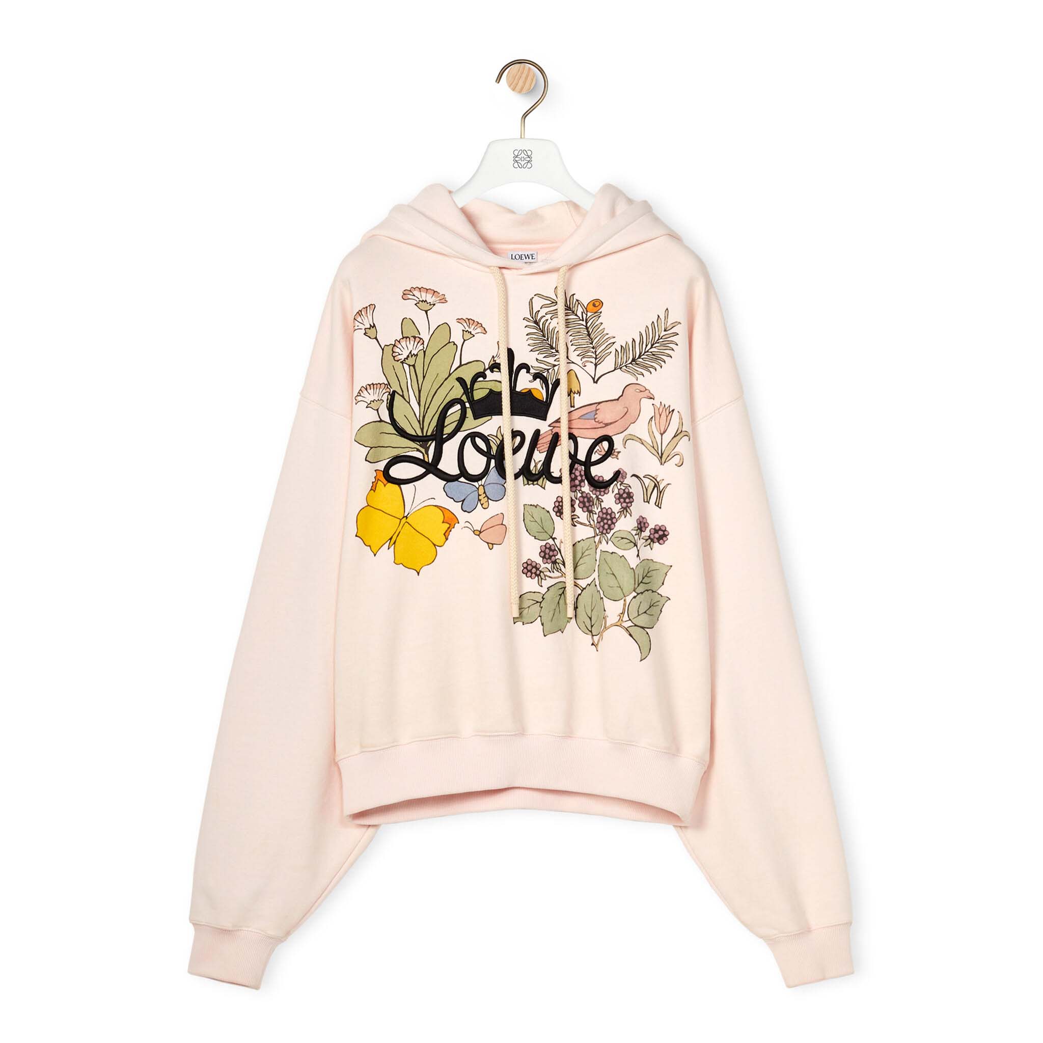 Front view of Loewe Women Herbarium LOEWE Hoodie in pink cotton
