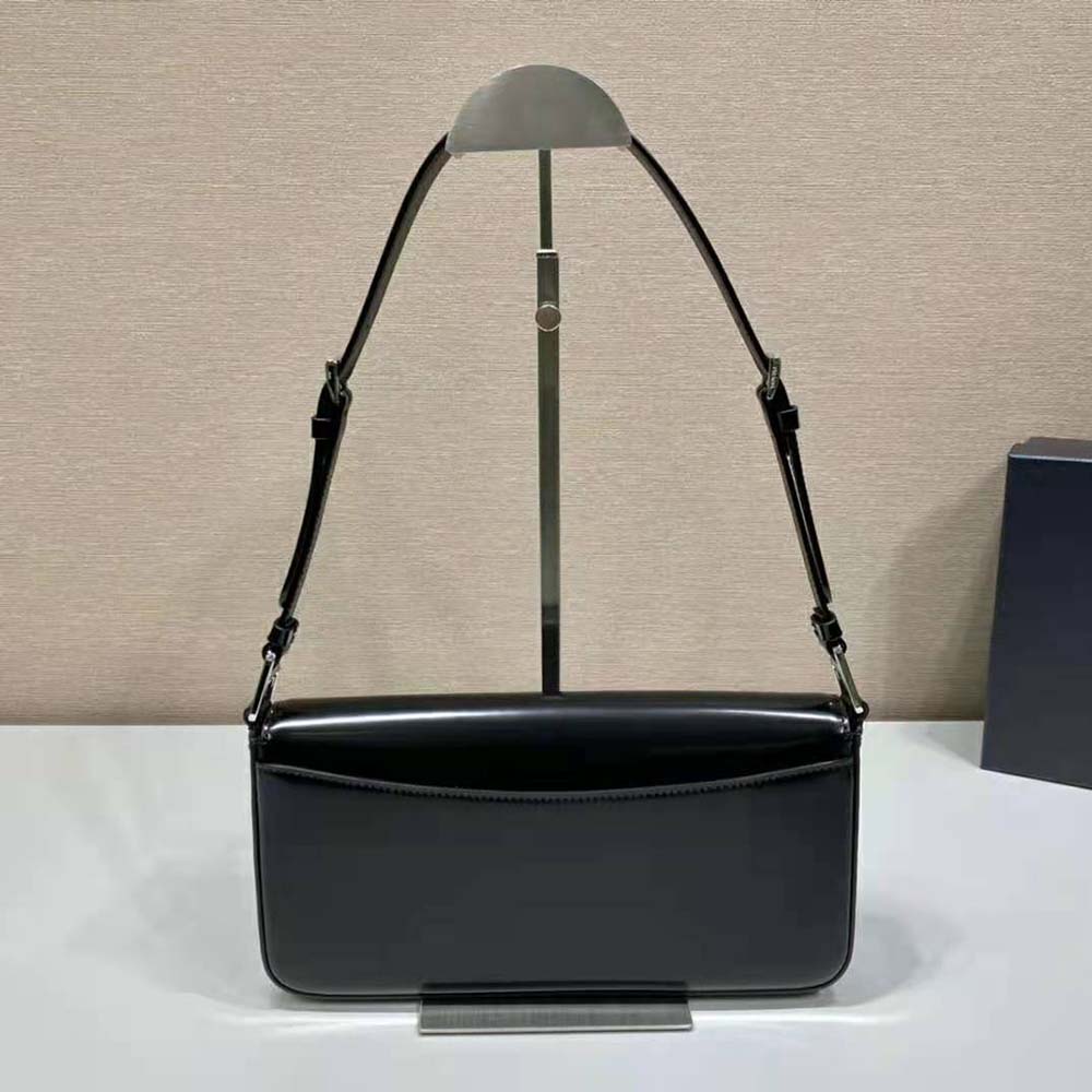 Side profile showing brushed leather texture on Prada Femme Bag-Black
