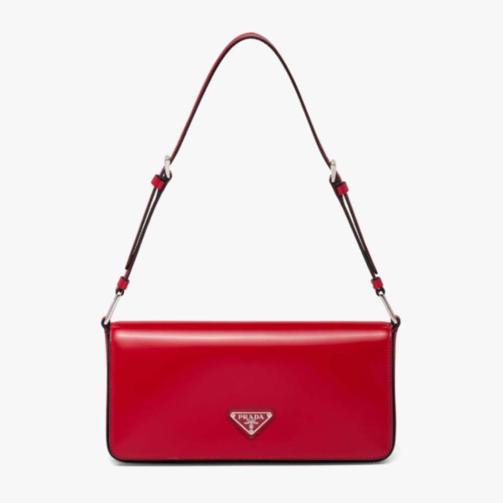 Front view of Prada Women Brushed Leather Prada Femme Bag-Red with gold hardware