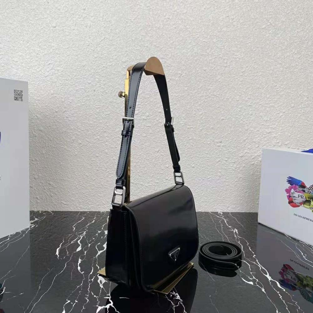 Prada Women Brushed Leather Shoulder Bag-Black - image 4