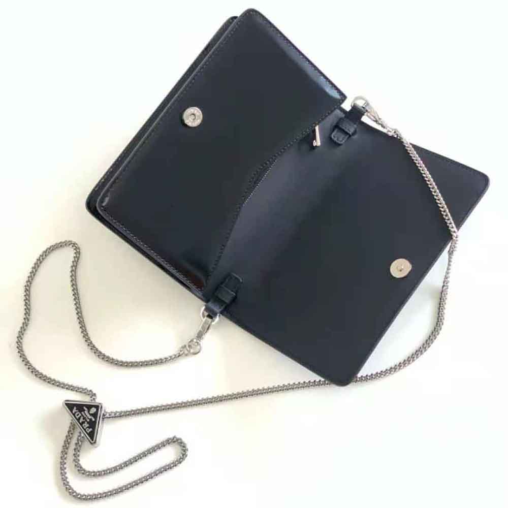 Prada Women Brushed Leather Shoulder Bag-Black - image 6