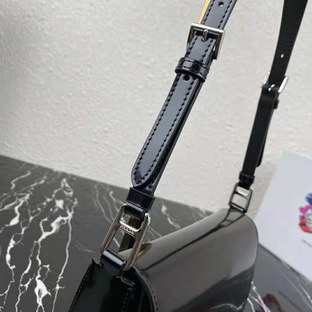 Prada Women Brushed Leather Shoulder Bag-Black - image 7