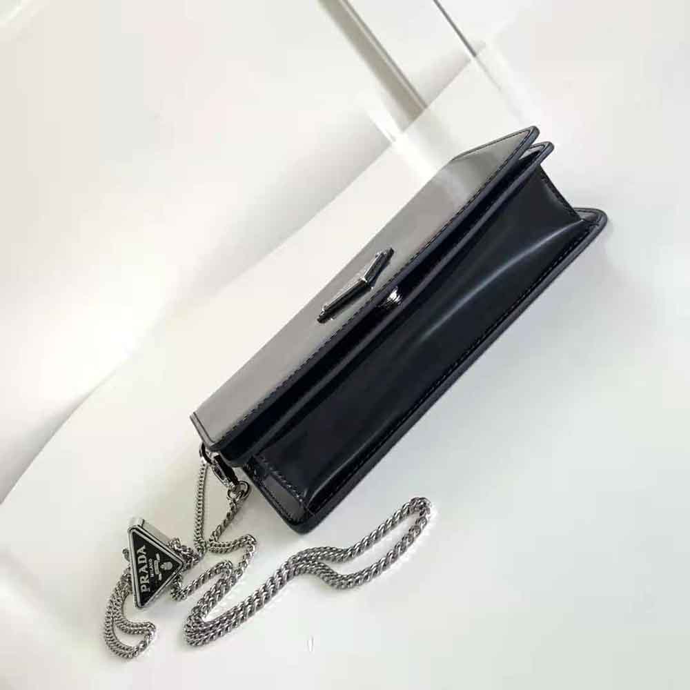 Prada Women Brushed Leather Shoulder Bag-Black - image 5