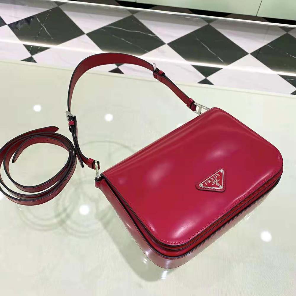 Prada Women Brushed Leather Shoulder Bag-Red - image 5