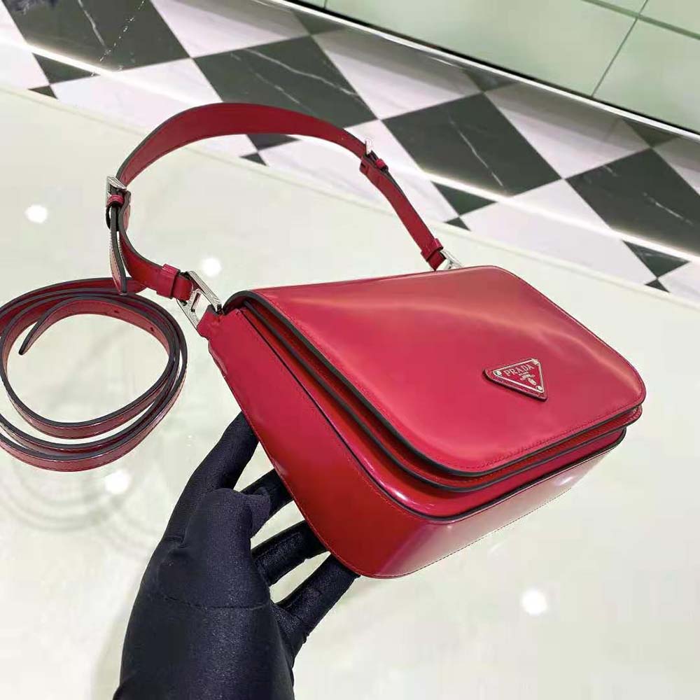Prada Women Brushed Leather Shoulder Bag-Red - image 6