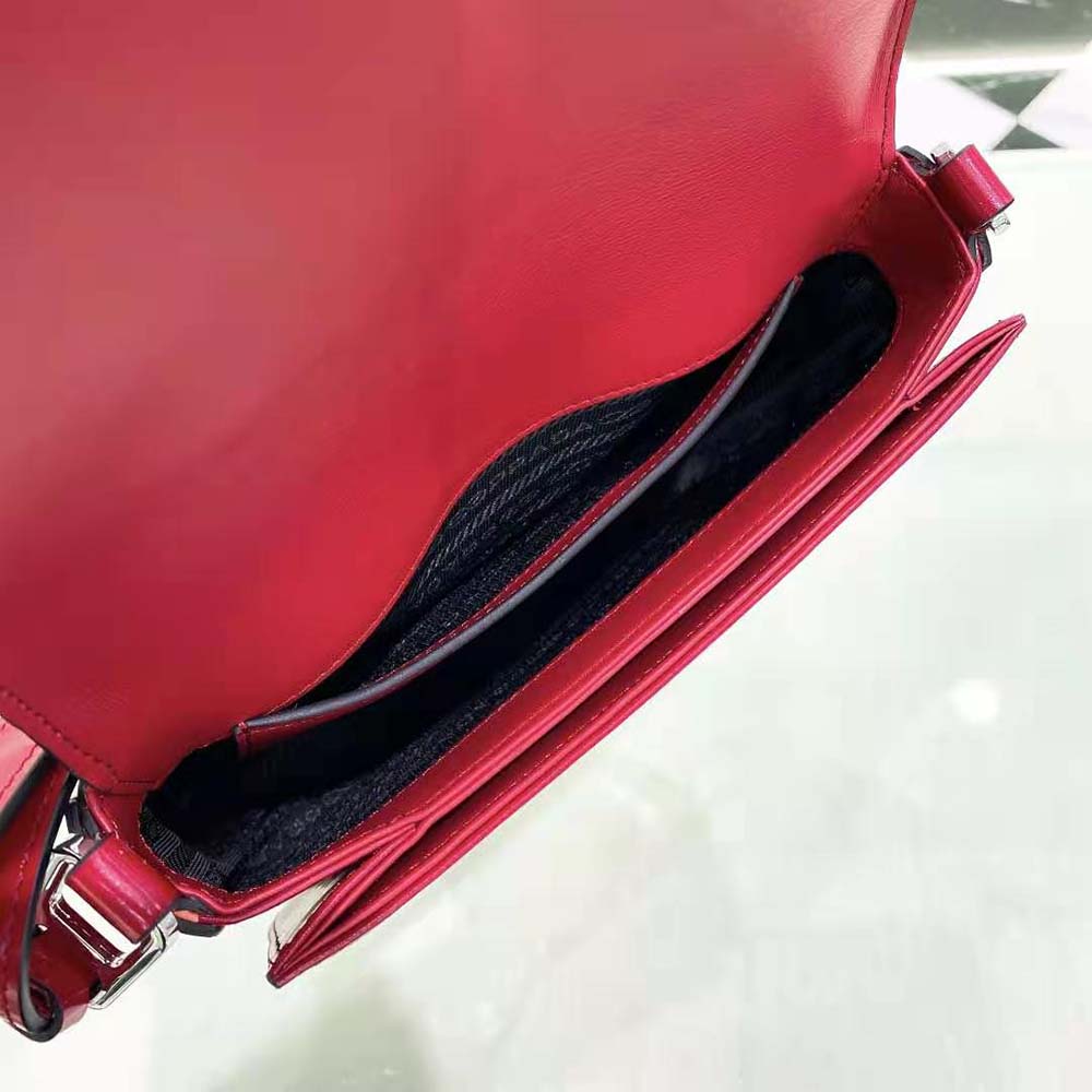 Prada Women Brushed Leather Shoulder Bag-Red - image 8