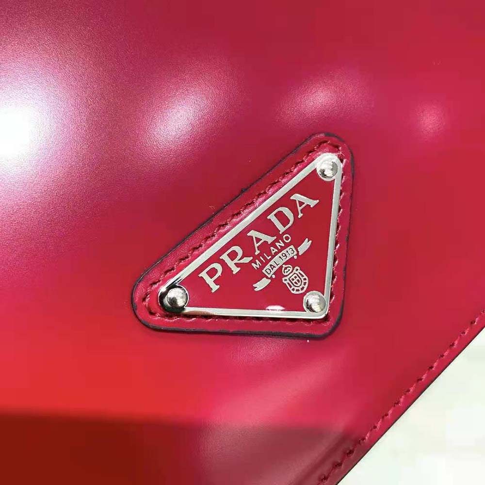 Prada Women Brushed Leather Shoulder Bag-Red - image 9
