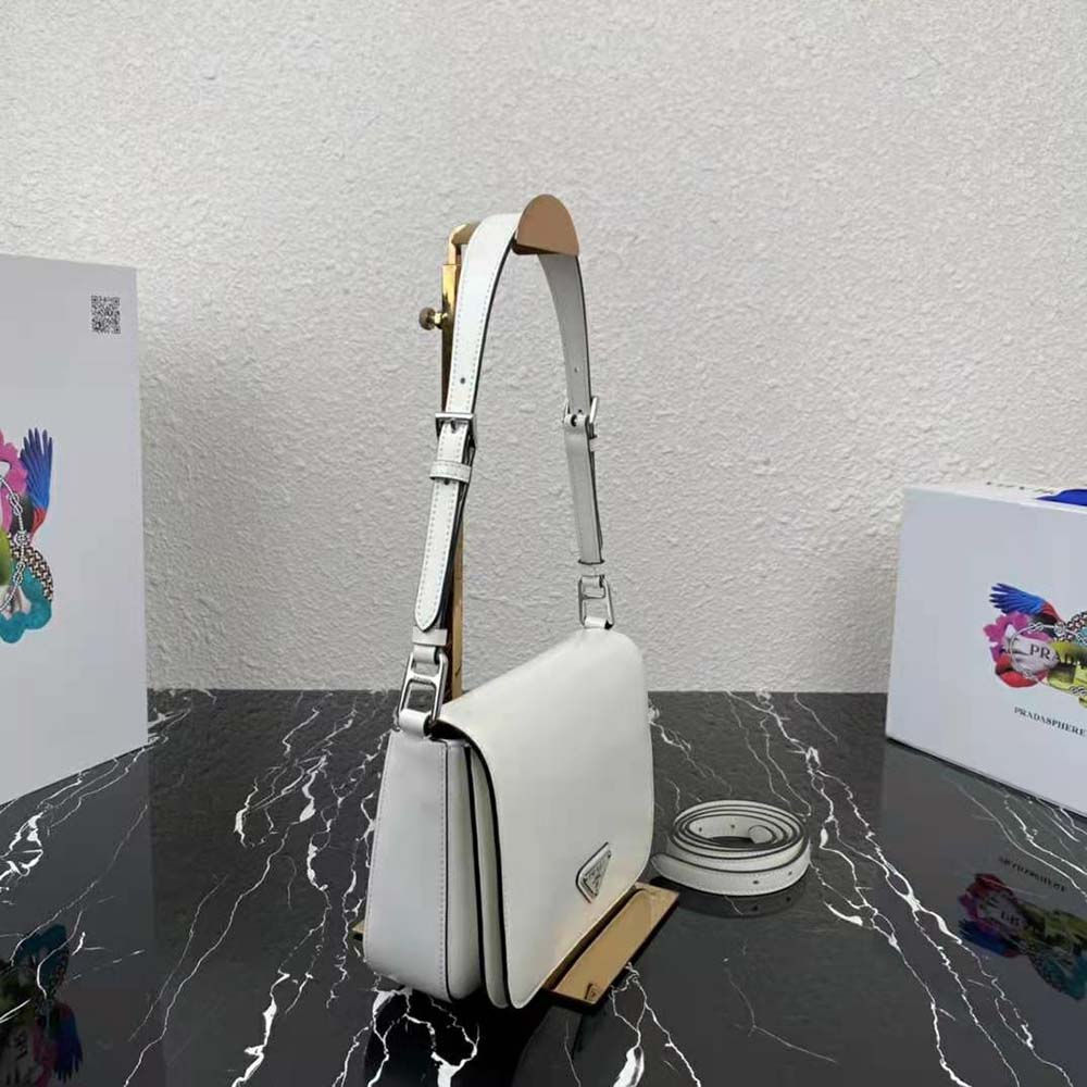 Prada Women Brushed Leather Shoulder Bag-White - image 4