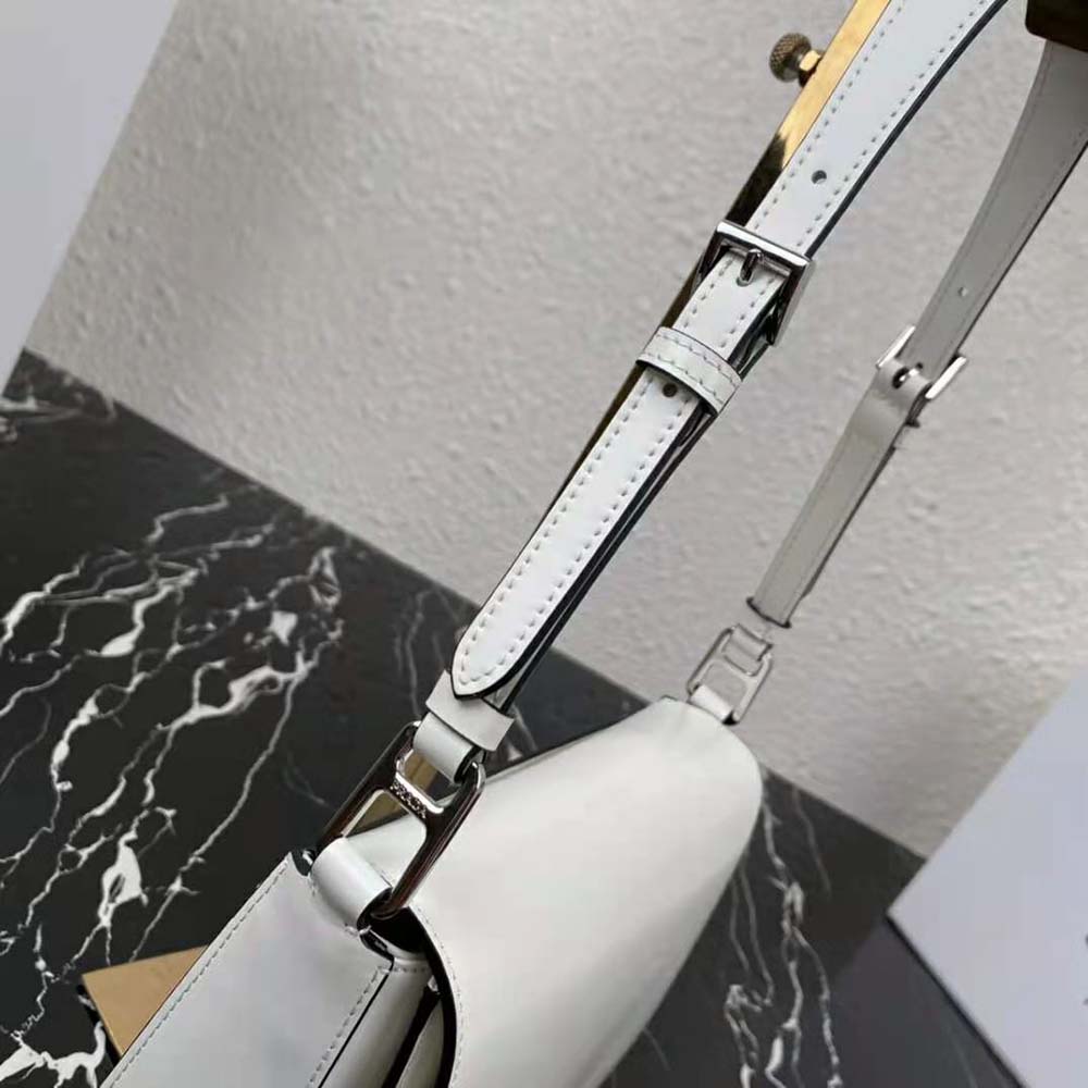 Prada Women Brushed Leather Shoulder Bag-White - image 8