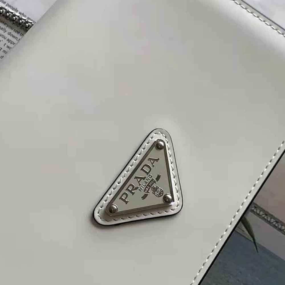 Prada Women Brushed Leather Shoulder Bag-White - image 9