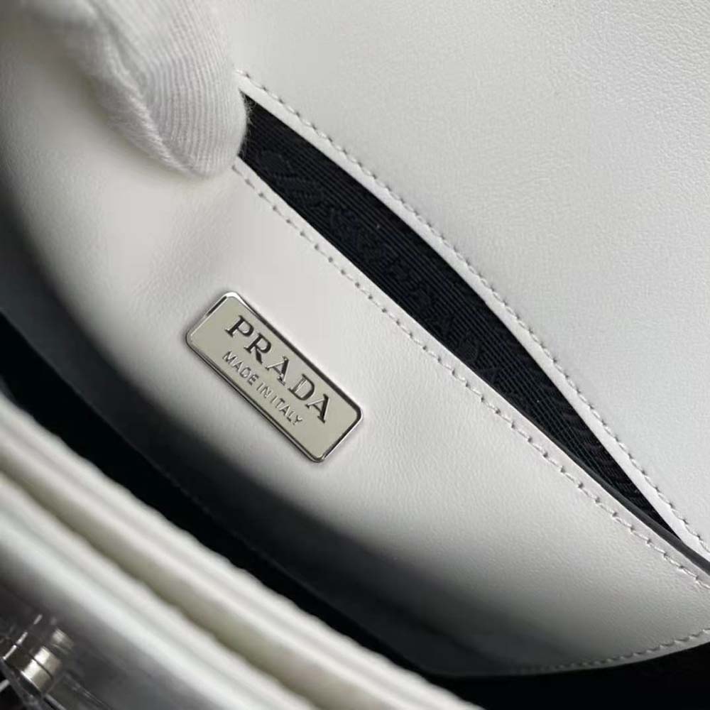 Prada Women Brushed Leather Shoulder Bag-White - image 9