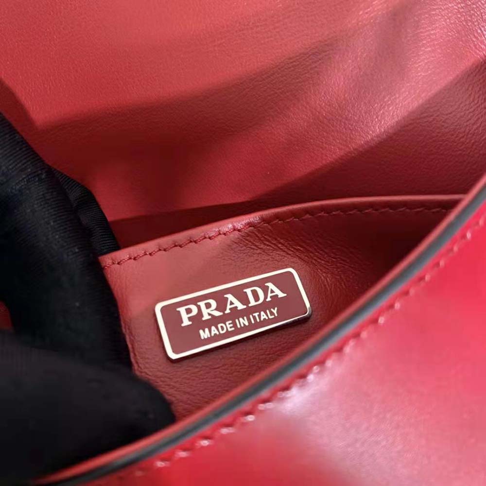 Prada Women Cleo Brushed Leather Shoulder Bag with Flap-Red - image 10