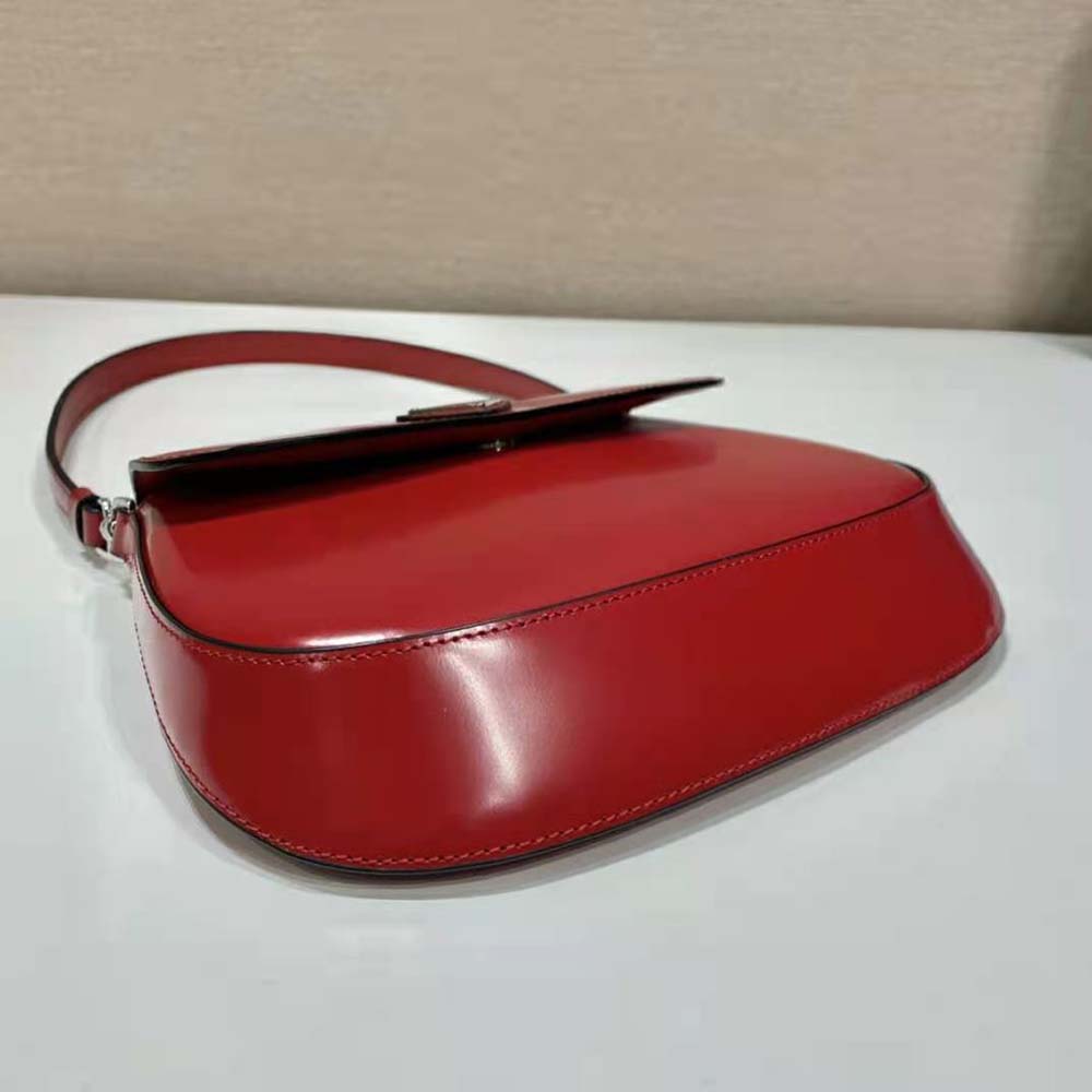 Prada Women Cleo Brushed Leather Shoulder Bag with Flap-Red - image 6