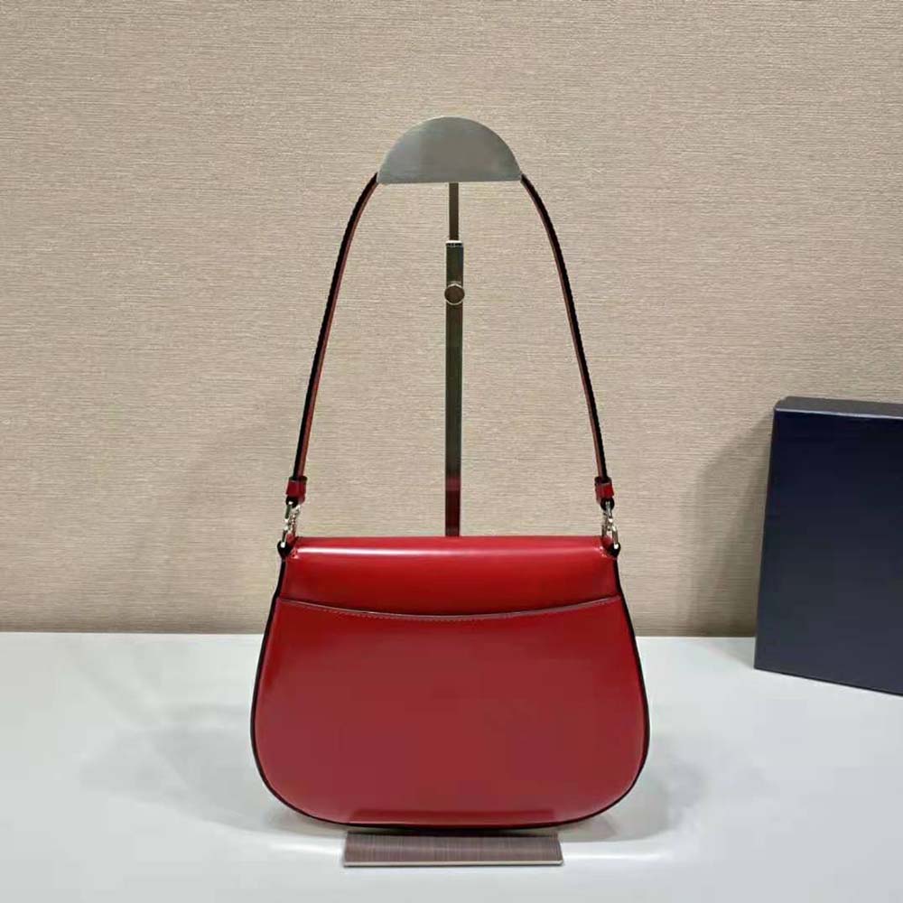 Prada Women Cleo Brushed Leather Shoulder Bag with Flap-Red - image 4