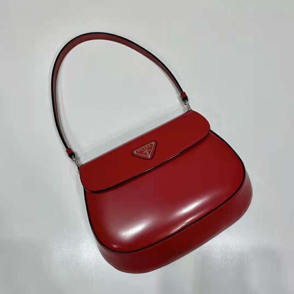 Prada Women Cleo Brushed Leather Shoulder Bag with Flap-Red - image 5