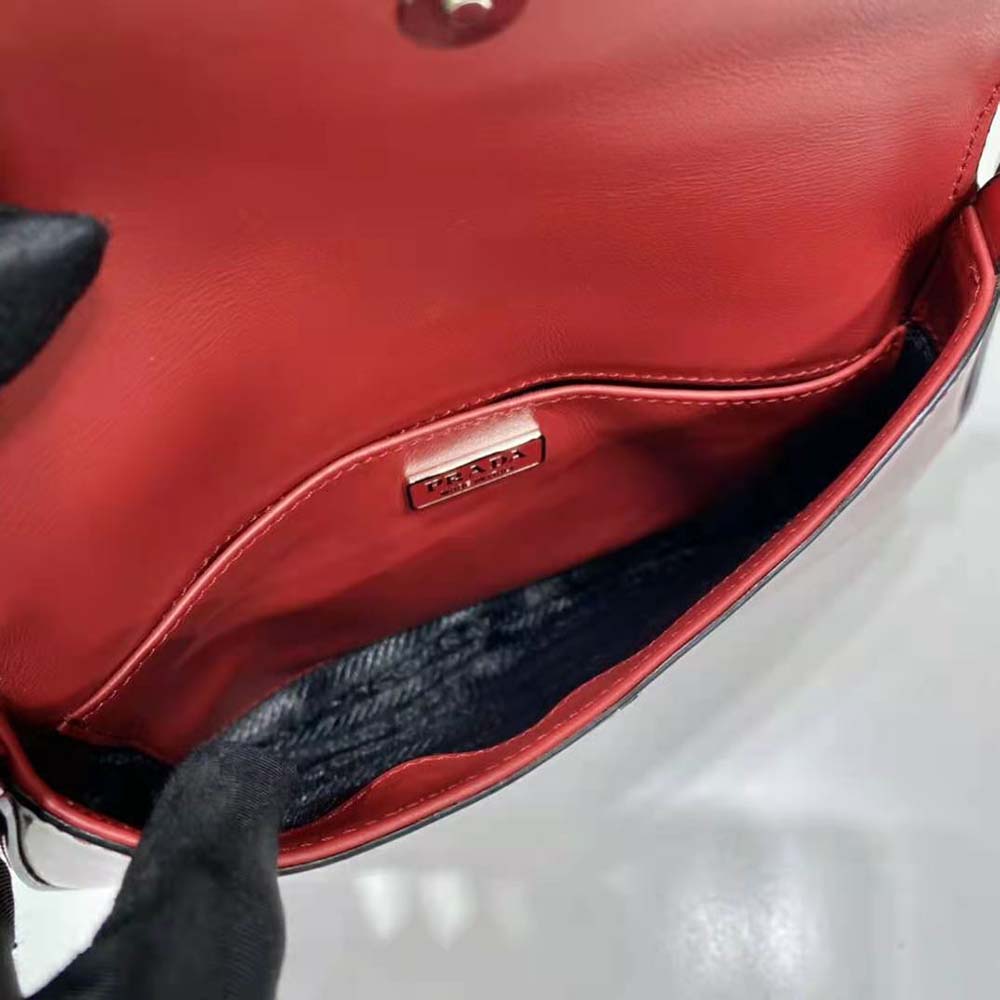 Prada Women Cleo Brushed Leather Shoulder Bag with Flap-Red - image 9