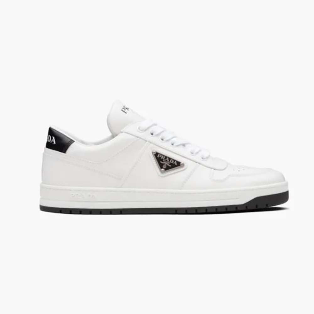 Side view of Prada Women Downtown Perforated Leather Sneakers-White showing perforation