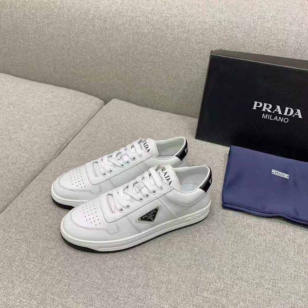 Prada Women Downtown Perforated Leather Sneakers-White - image 4