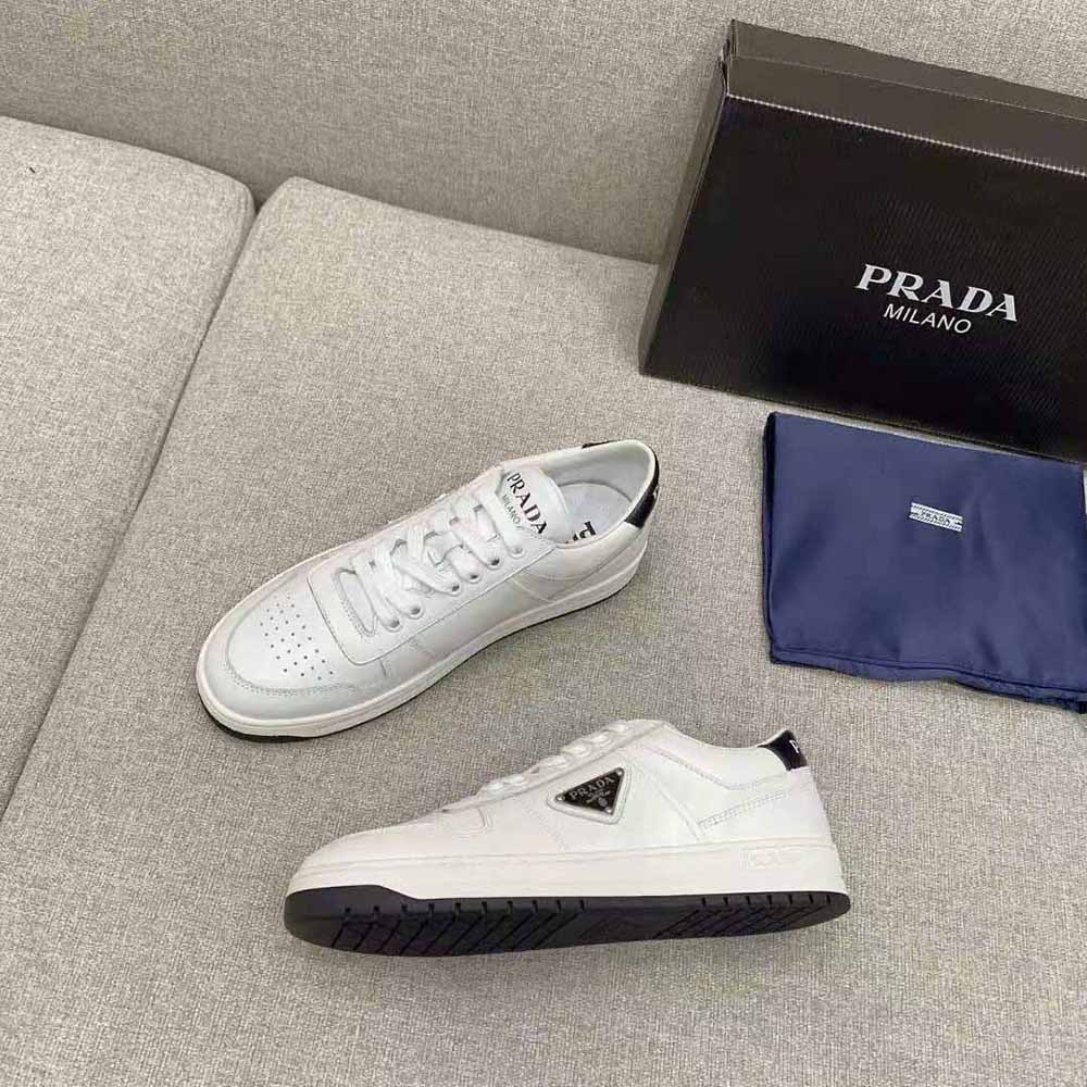 Prada Women Downtown Perforated Leather Sneakers-White - image 5