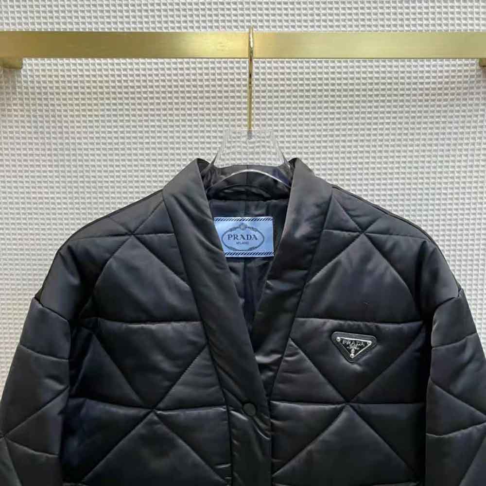 Prada Women Emblematic Triangle Quilted Re-Nylon Jacket-Black - image 4