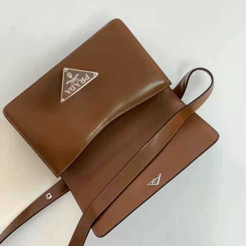 Prada Women Embleme Brushed-Leather Bag-Brown - image 4