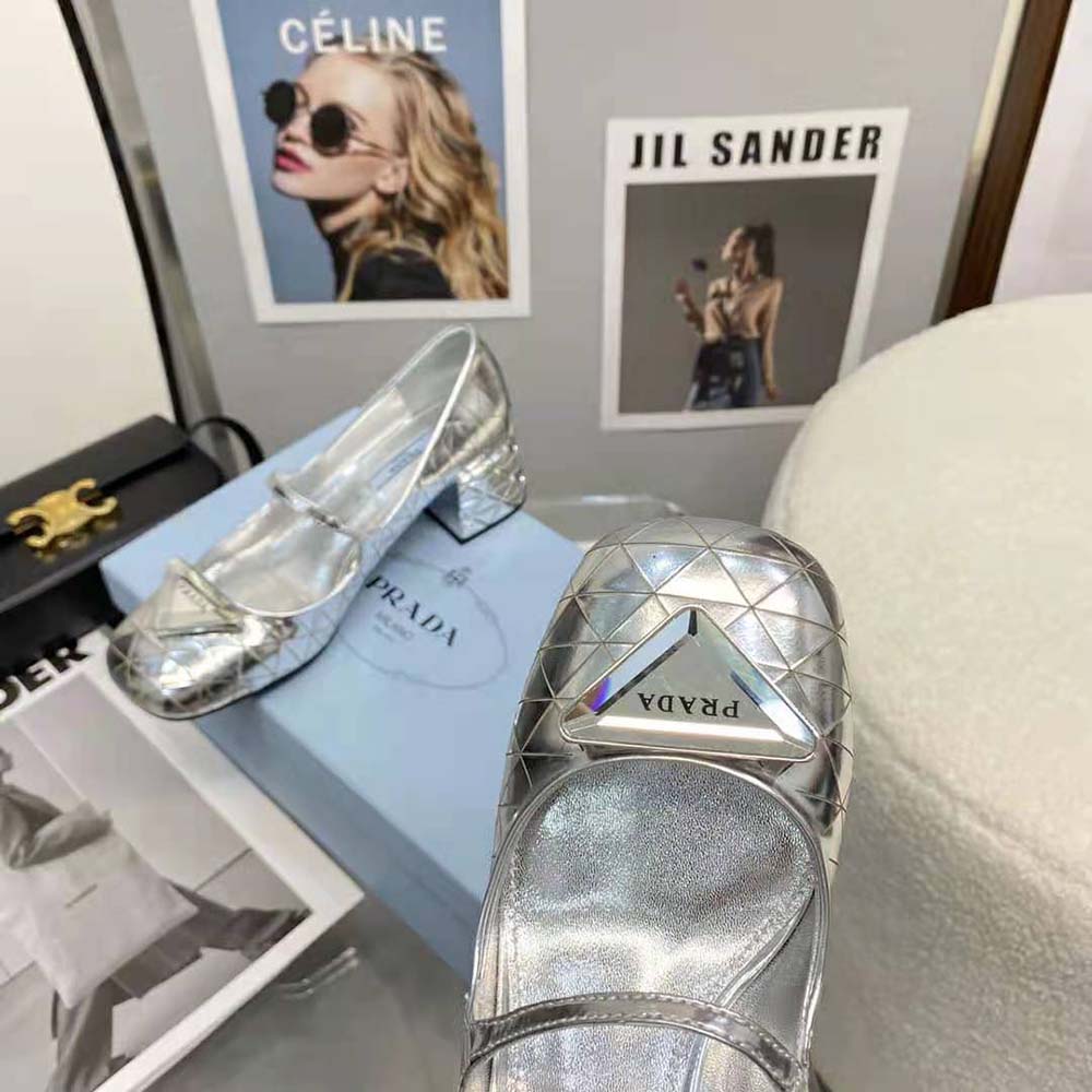 Prada Women Metallic Leather Pumps in 45mm Heel Height-Silver - image 8