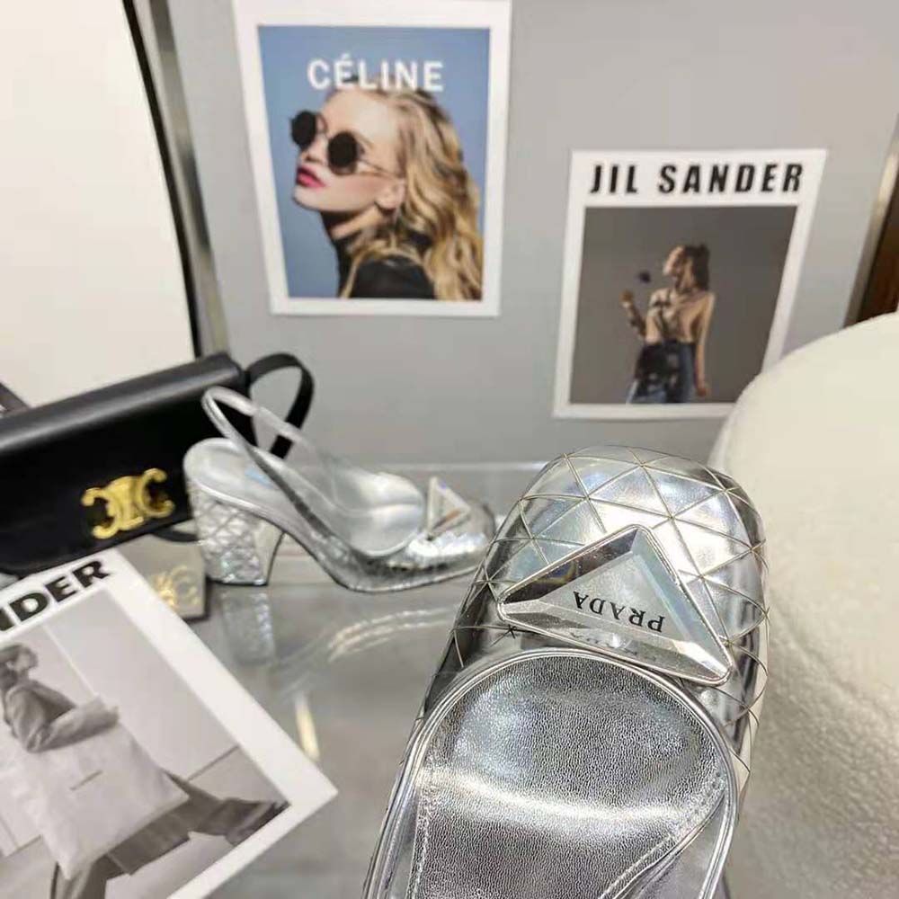 Prada Women Metallic Leather Slingback Pumps-Silver - image 10