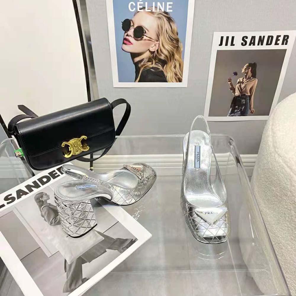 Prada Women Metallic Leather Slingback Pumps-Silver - image 5