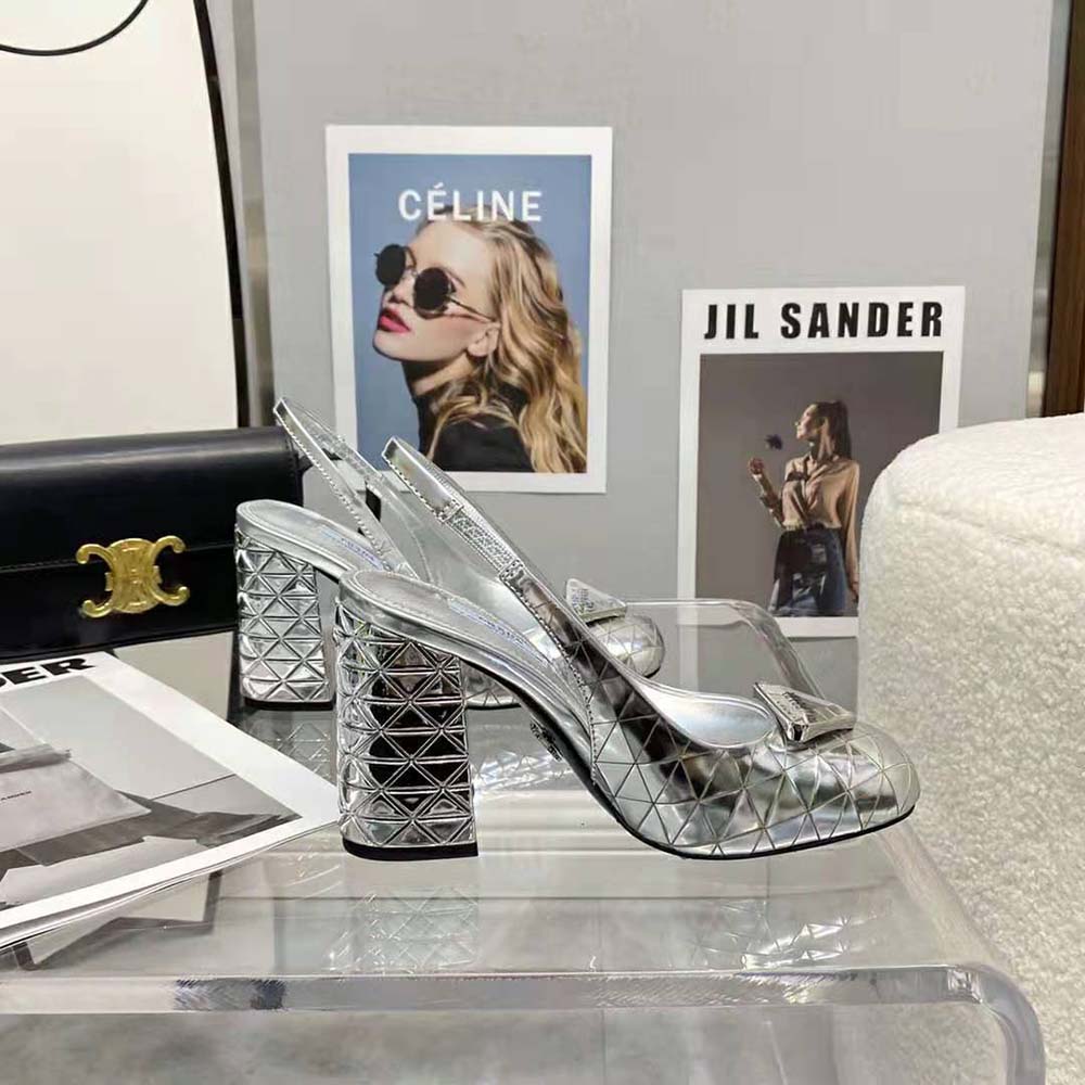 Prada Women Metallic Leather Slingback Pumps-Silver - image 7