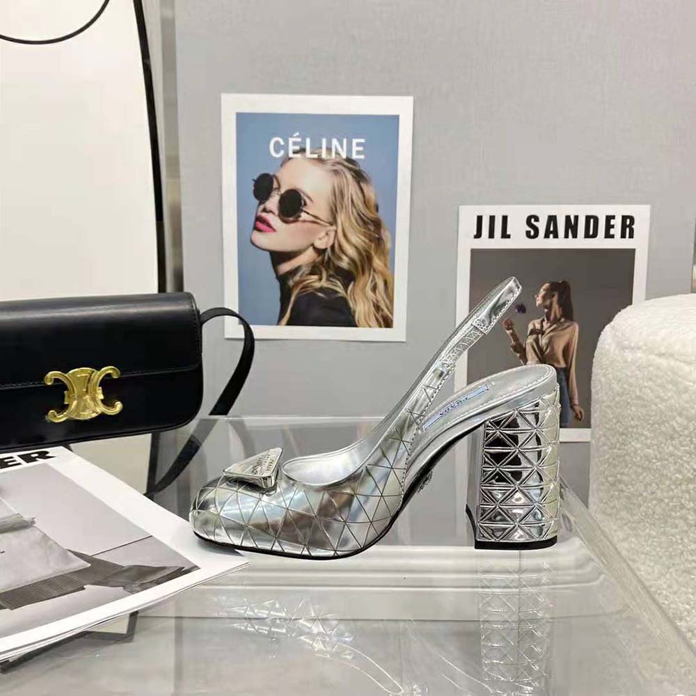 Prada Women Metallic Leather Slingback Pumps-Silver - image 6