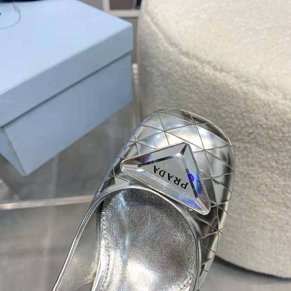 Prada Women Metallic Leather Slingback Pumps in 45mm Heel Height-Silver - image 10
