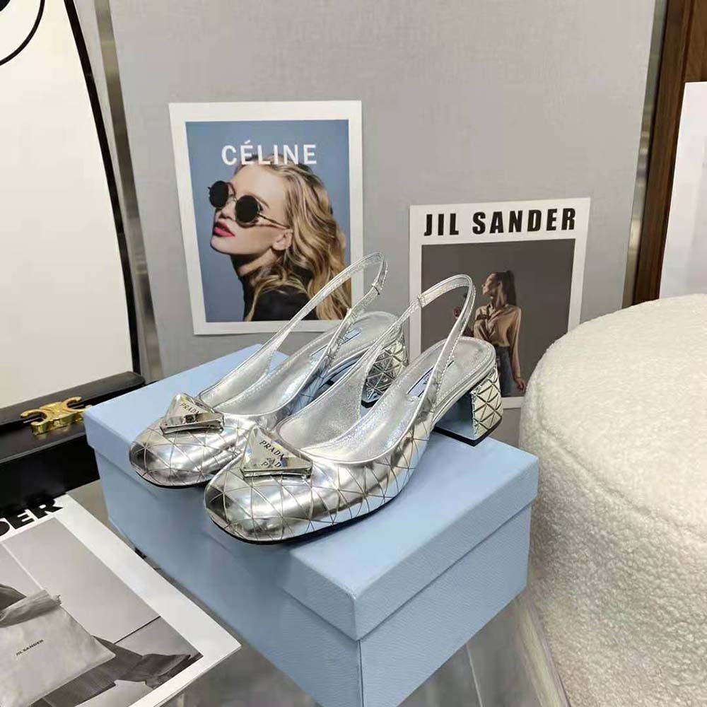 Prada Women Metallic Leather Slingback Pumps in 45mm Heel Height-Silver - image 4