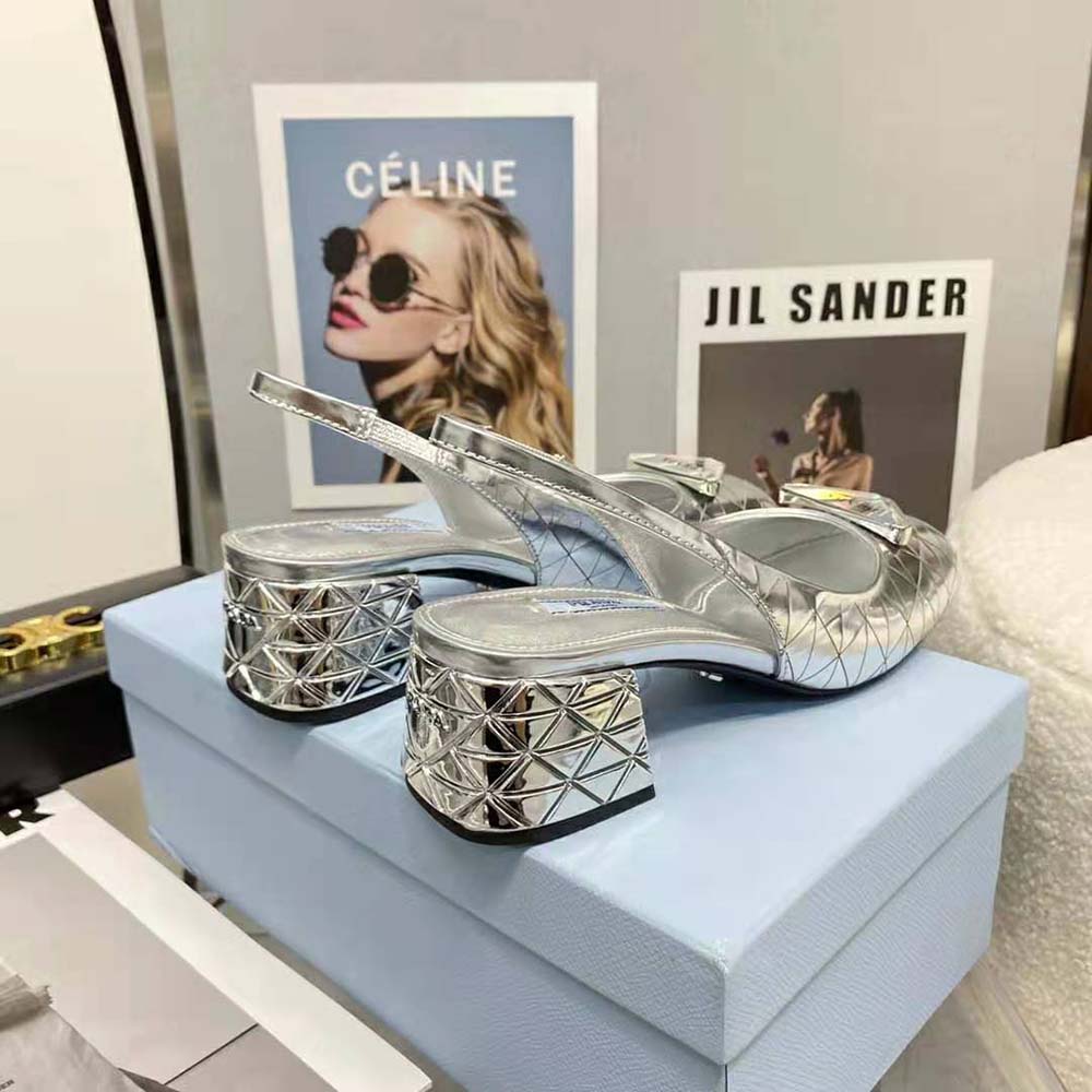 Prada Women Metallic Leather Slingback Pumps in 45mm Heel Height-Silver - image 7