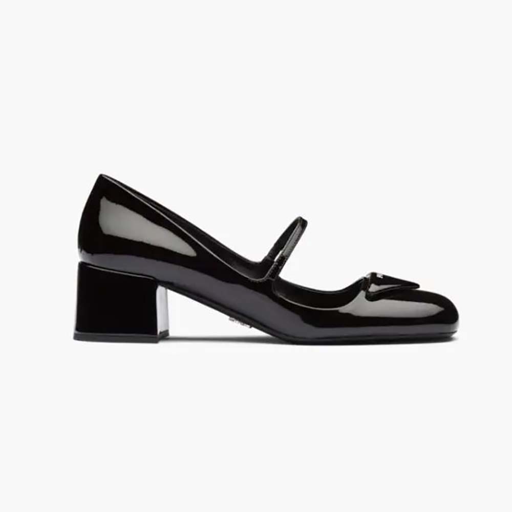 Side view of Prada Women Patent Leather Pumps in 45mm Heel Height-Black