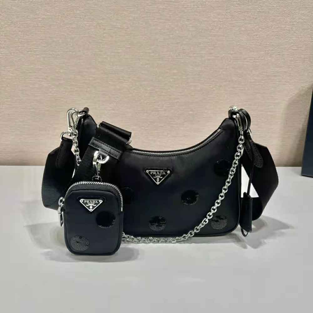 Side profile showing adjustable strap on Prada Women Re-Edition 2005 bag
