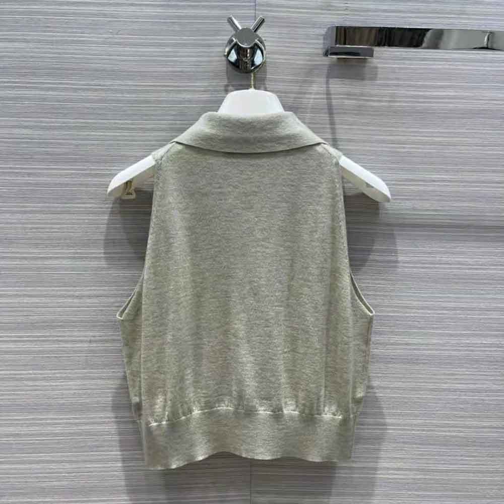 Side angle highlighting silhouette of Prada Women Ribbed Knit Lurex Crop Top-Silver